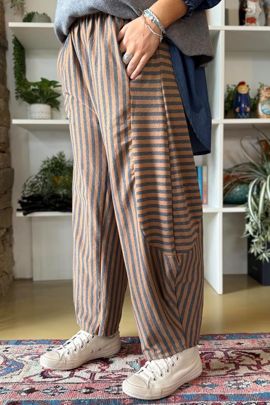 Sunday Morning 7/8 Barrel Pant Grey & Camel